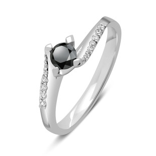 Помолвочное кольцо из белого золота с чёрным бриллиантом (045313)