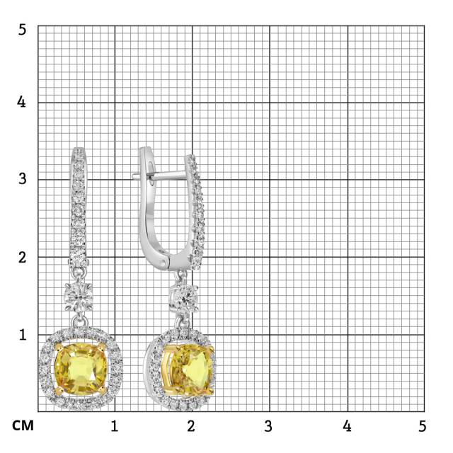Серьги из белого золота с бриллиантами и жёлтыми сапфирами (050539)