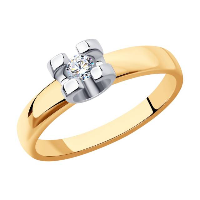 Помолвочное кольцо из комбинированного золота с бриллиантом (048590)
