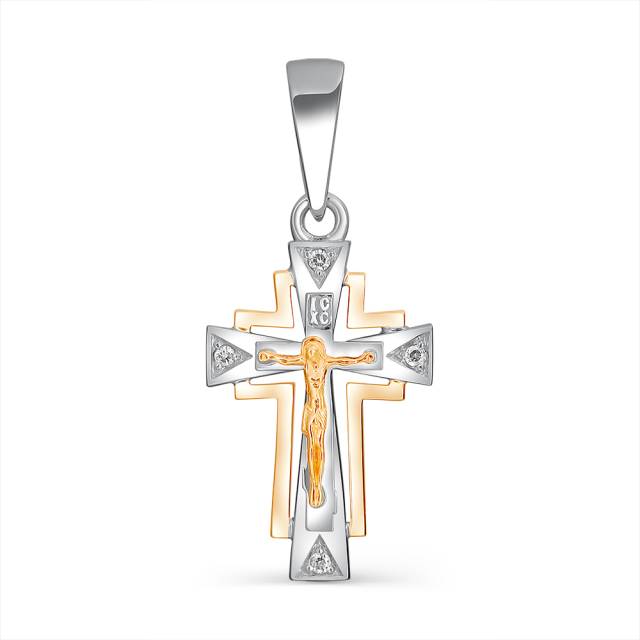 Кулон крест из комбинированного золота с бриллиантами (056172)