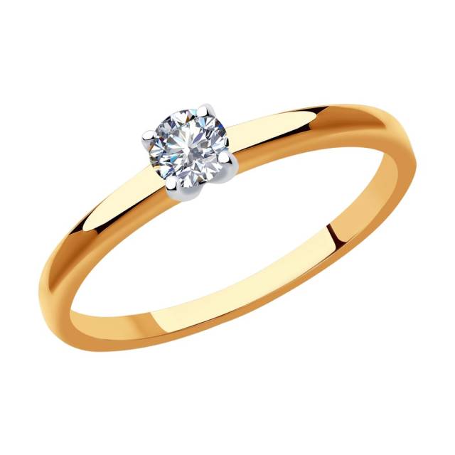 Помолвочное кольцо из красного золота с бриллиантом (042879)
