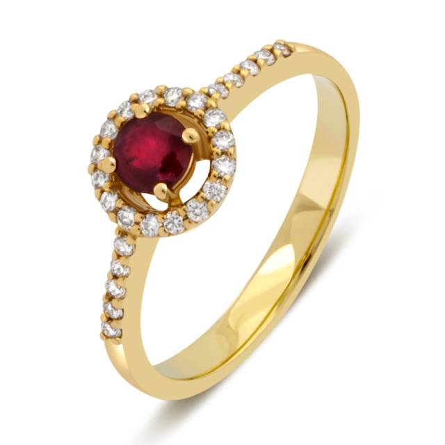Кольцо из жёлтого золота с бриллиантами и рубином (035715)