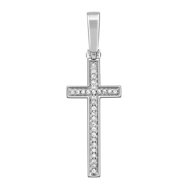 Кулон крест из белого золота с бриллиантами (045351)