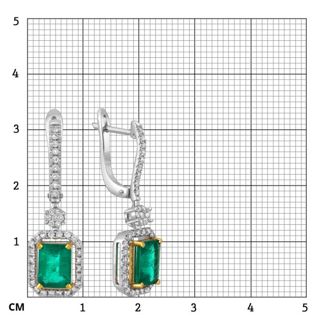Серьги из белого золота с бриллиантами и изумрудами (051214)