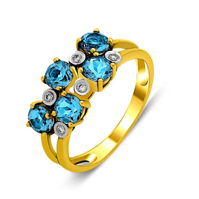 Кольцо из жёлтого золота с бриллиантами и топазами (016908)