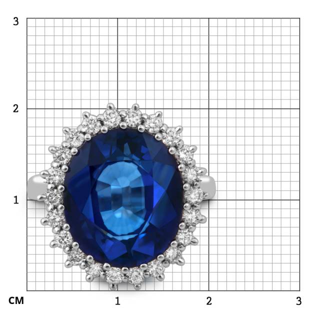 Кольцо из белого золота с бриллиантами и сапфиром (049495)