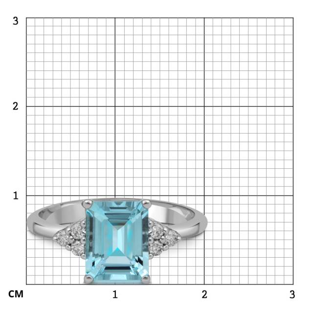 Кольцо из белого золота с бриллиантами и аквамарином (052567)