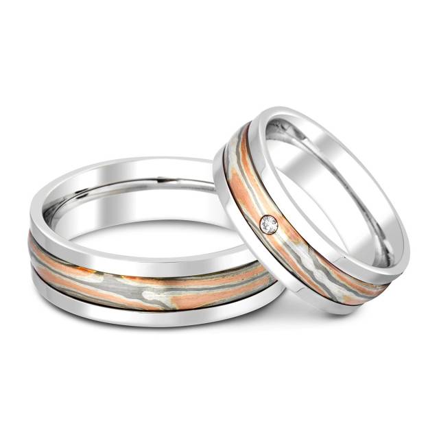 Обручальное кольцо с бриллиантом Мокуме Гане Peter Heim (009959)