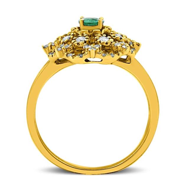 Кольцо из жёлтого золота с бриллиантами и изумрудом (018469)