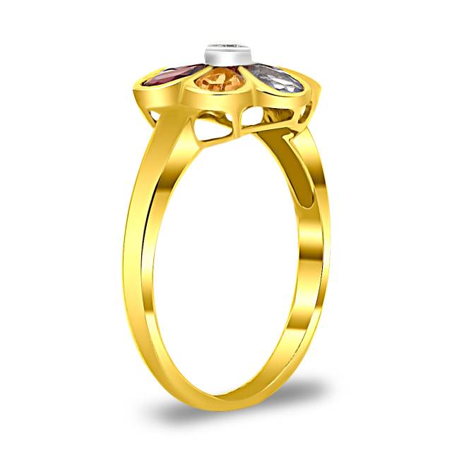 Кольцо из жёлтого золота с бриллиантом и цветными полудрагоценными камнями (021229)