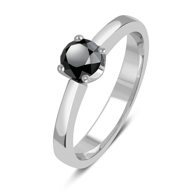 Помолвочное кольцо из белого золота с чёрным бриллиантом (050774)