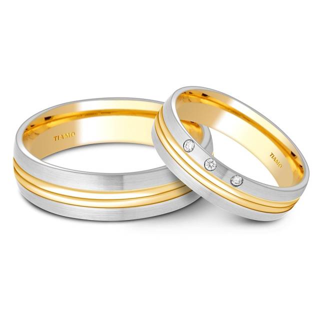 Обручальное кольцо из комбинированного золота с бриллиантами TIAMO (000090)