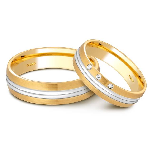 Обручальное кольцо из комбинированного золота с бриллиантами TIAMO (000090)