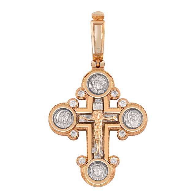 Кулон крест из комбинированного золота с бриллиантами (046825)
