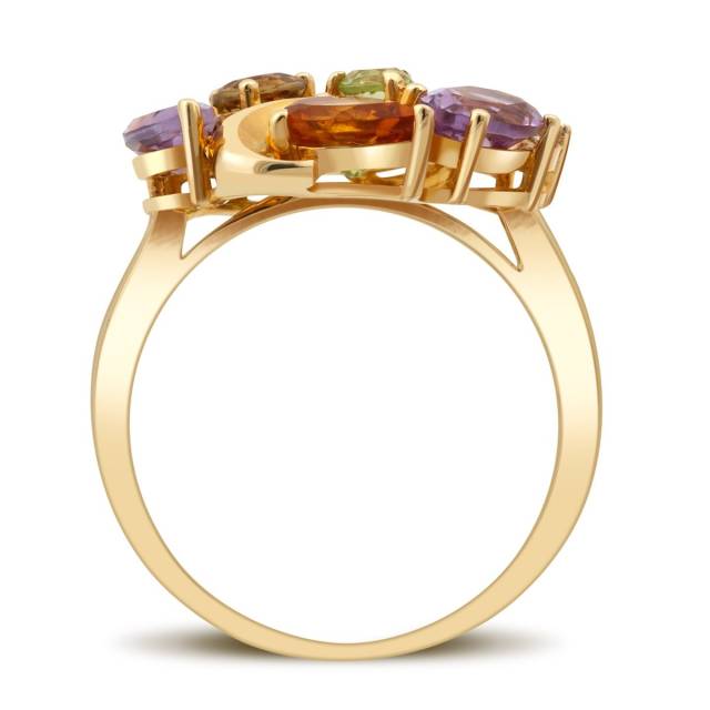 Кольцо из жёлтого золота с бриллиантами и полудрагоценными камнями (011485)