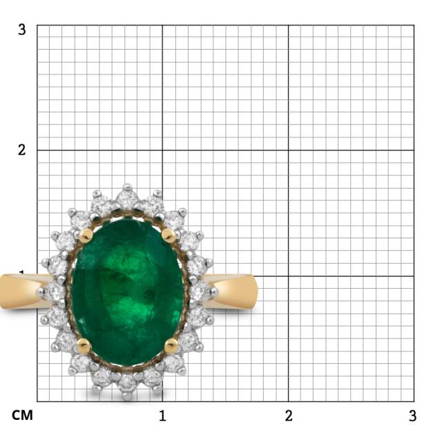 Кольцо из жёлтого золота с бриллиантами и изумрудом (046985)