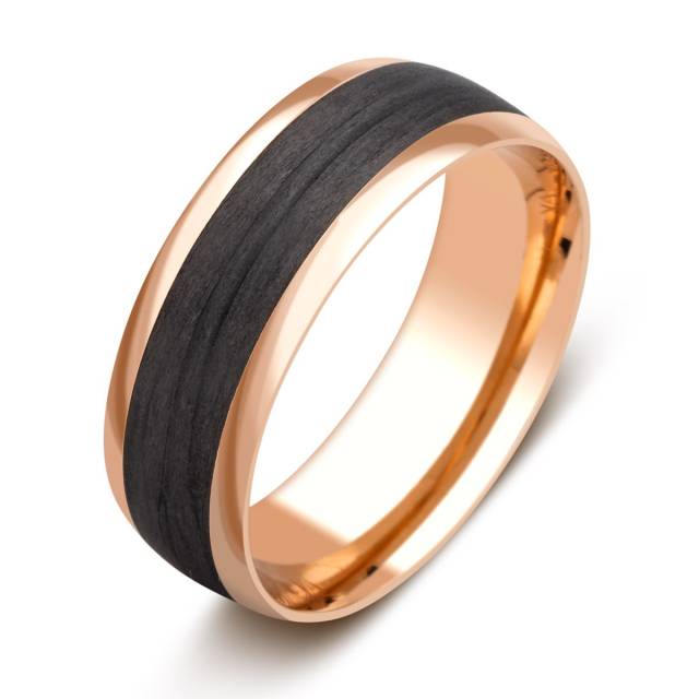 Обручальное кольцо из красного золота с карбоном (026021)