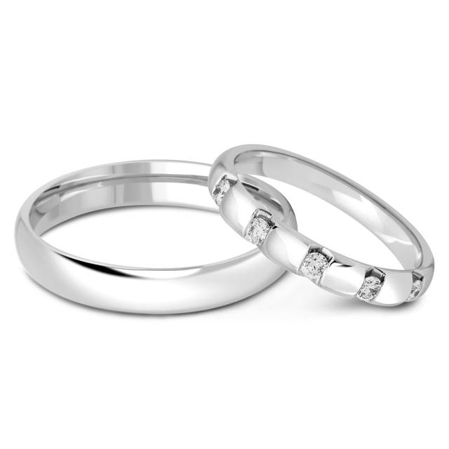 Обручальное кольцо с бриллиантами из белого золота (014445)