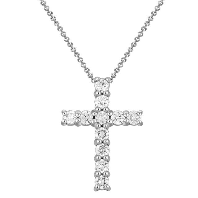Колье крест из белого золота с бриллиантами (010453)