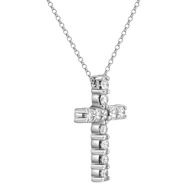 Колье крест из белого золота с бриллиантами (010453)