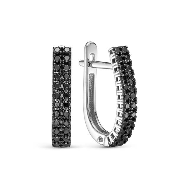 Серьги из белого золота с чёрными бриллиантами (064070)