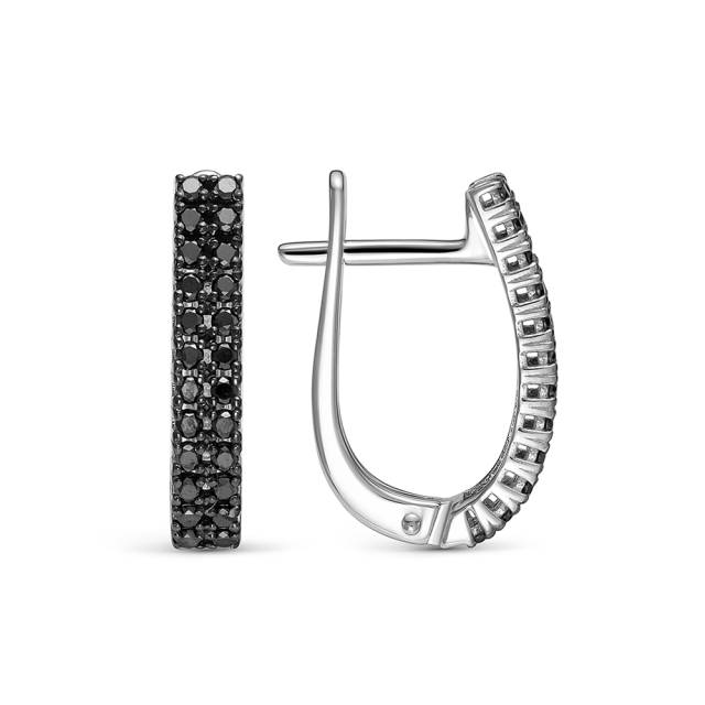 Серьги из белого золота с чёрными бриллиантами (064070)