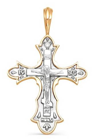 Подвеска крест из комбинированного золота с бриллиантом