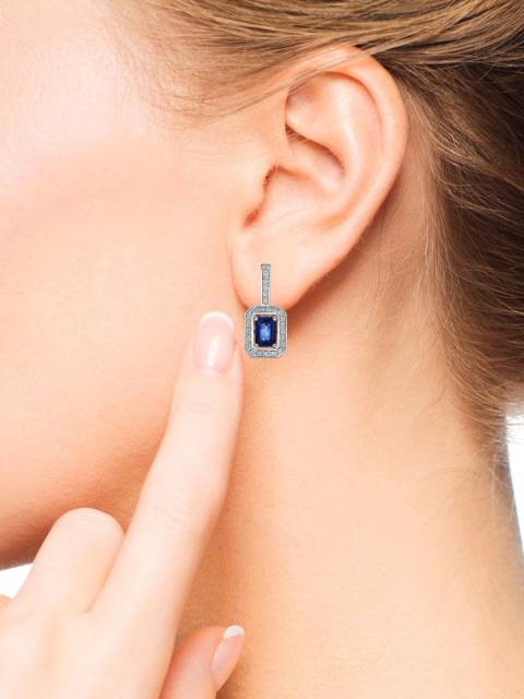 Серьги из белого золота с бриллиантами и сапфирами (063643)