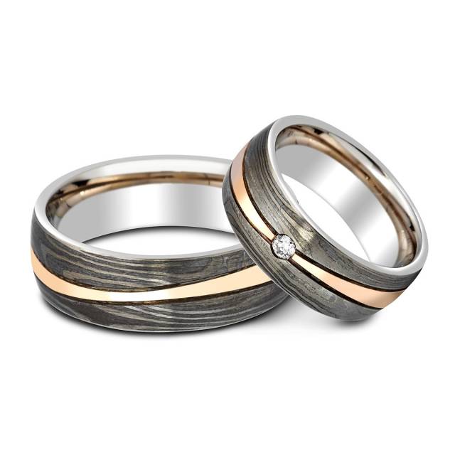 Обручальное кольцо с бриллиантом Мокуме Гане Peter Heim (009951)
