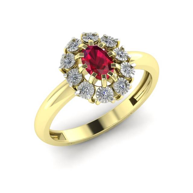 Кольцо из жёлтого золота с бриллиантами и рубином (051139)