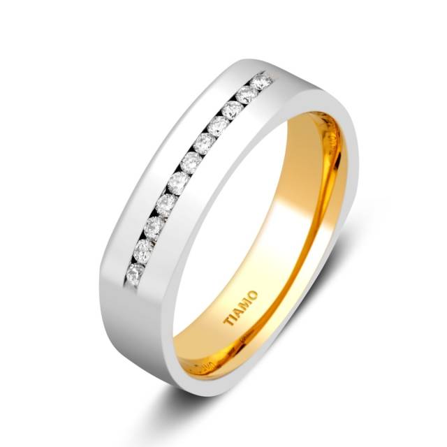 Обручальное кольцо из комбинированного золота с бриллиантами Tiamo (001305)