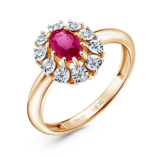 Кольцо из красного золота с бриллиантами и рубином (051084)