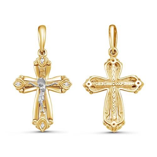 Кулон крест из жёлтого золота с бриллиантами (051163)
