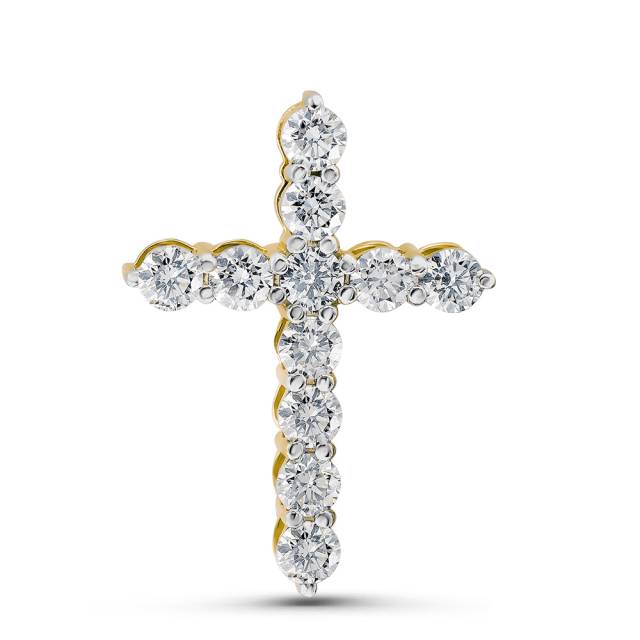 Кулон крест из жёлтого золота с бриллиантами (051137)