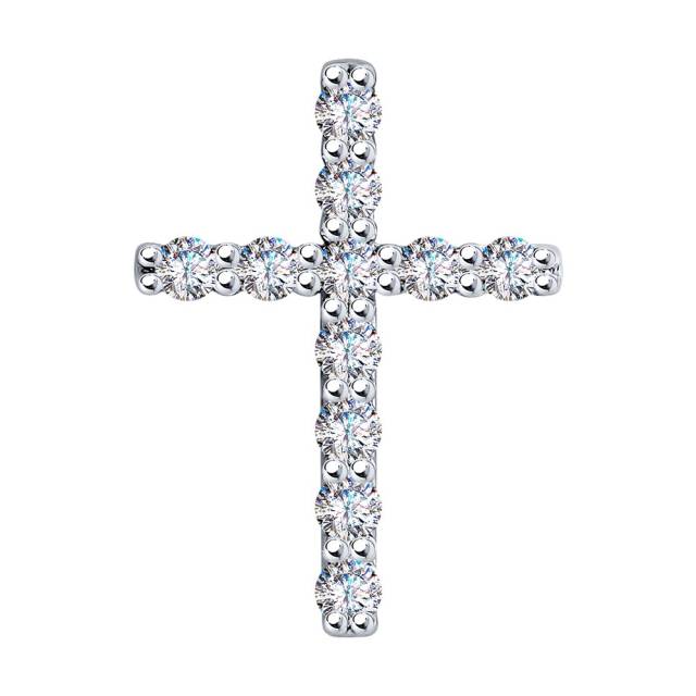 Кулон крест из белого золота с бриллиантами (046779)