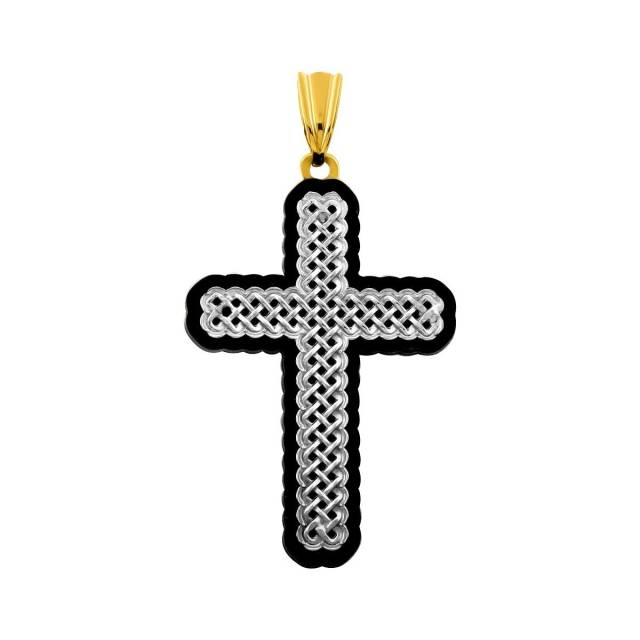 Кулон крест из комбинированного золота с искусственной вставкой (017067)