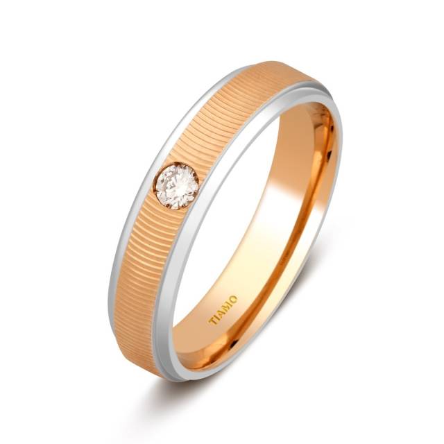 Обручальное кольцо из комбинированного золота с бриллиантом TIAMO (000074)