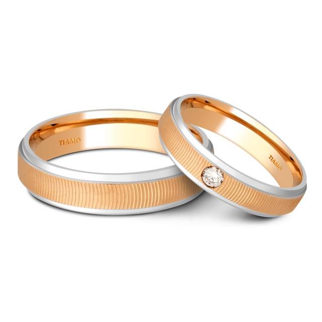 Обручальное кольцо из комбинированного золота с бриллиантом TIAMO (000074)