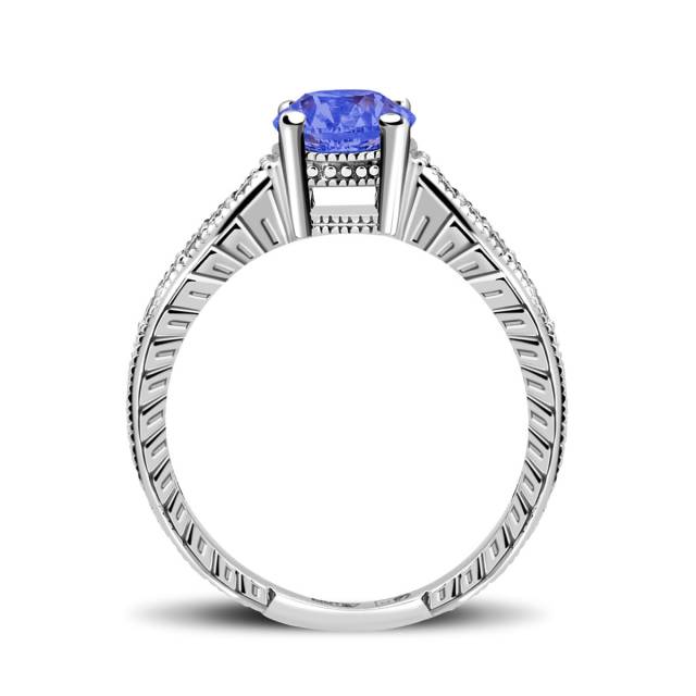 Помолвочное кольцо из белого золота с бриллиантами и танзанитом (044231)