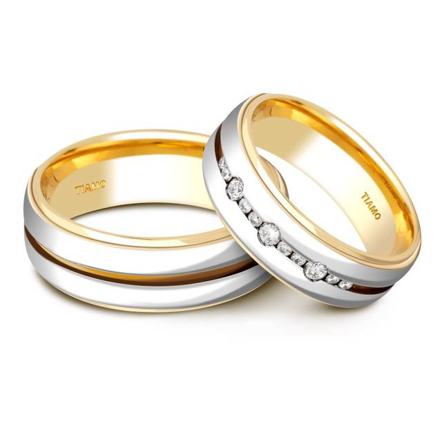 Обручальное кольцо из комбинированного золота с бриллиантами TIAMO (001314)