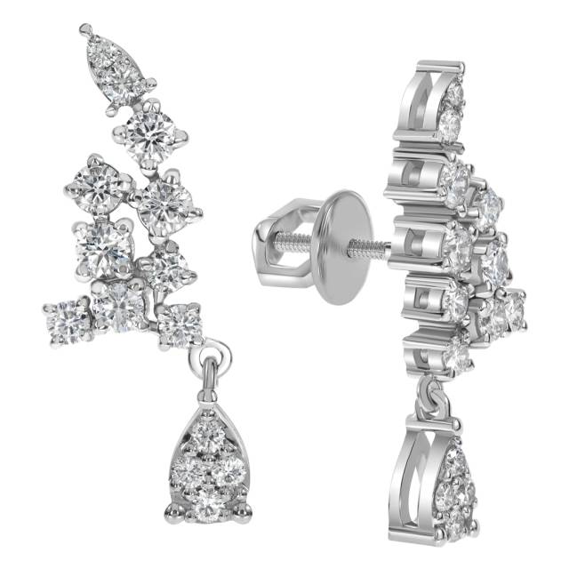 Серьги пусеты из белого золота с бриллиантами (063694)