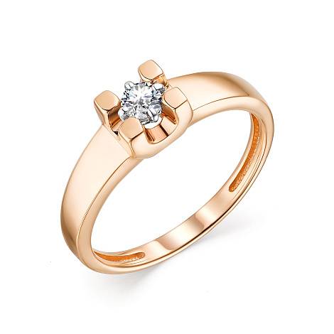 Помолвочное кольцо из красного золота с бриллиантом (043136)