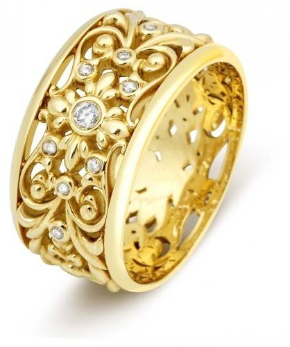 Кольцо обручальное из желтого золота с бриллиантами 19.75