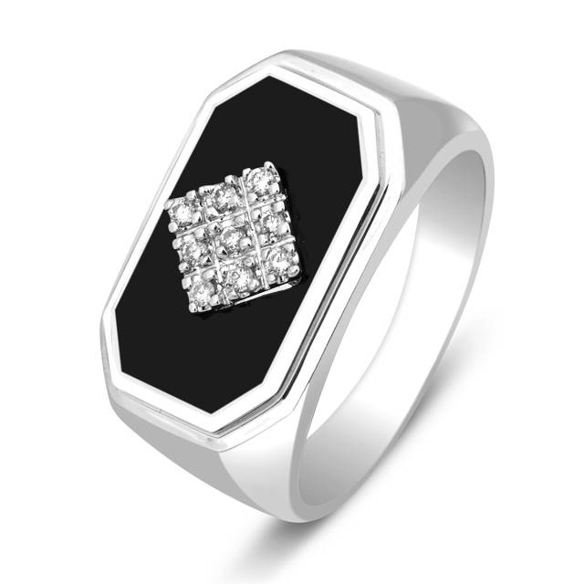Кольцо мужское из белого золота с бриллиантами и ониксом (023019)