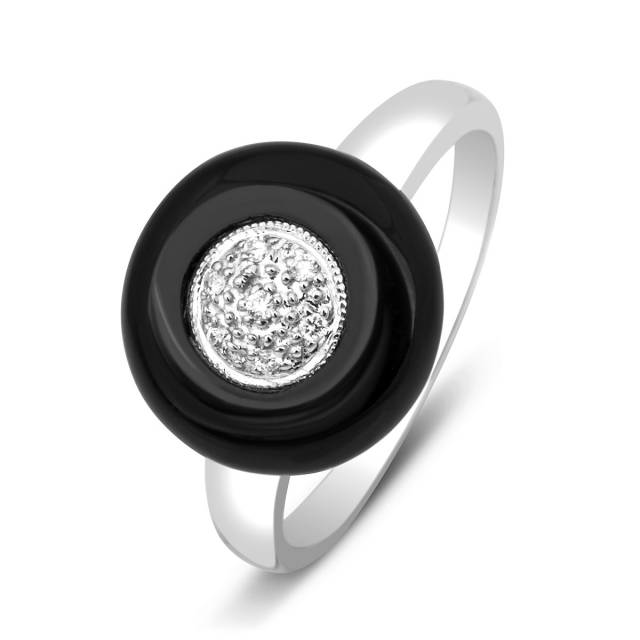 Кольцо из белого золота с бриллиантами и ониксом (001146)