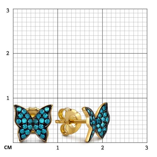 Серьги пусеты из жёлтого золота с фианитами "Бабочки" (057770)