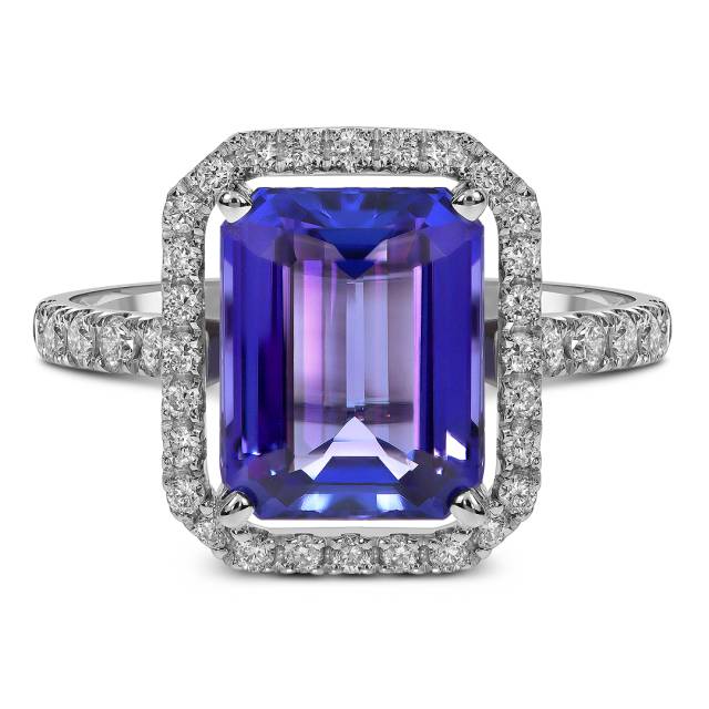 Кольцо из белого золота с бриллиантами и танзанитом (061559)