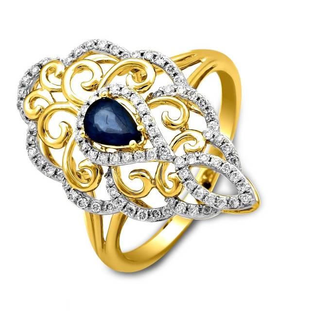 Кольцо из комбинированного золота с бриллиантами и сапфиром (025937)