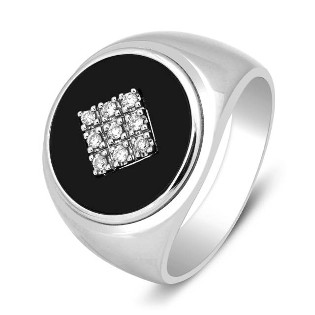 Кольцо мужское с бриллиантами и ониксом (023018)