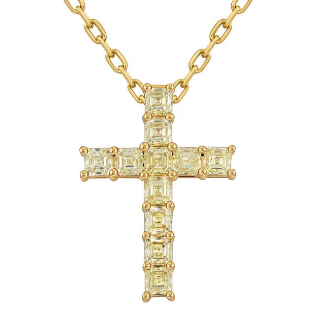 Колье крест из жёлтого золота с  жёлтыми бриллиантами (055093)